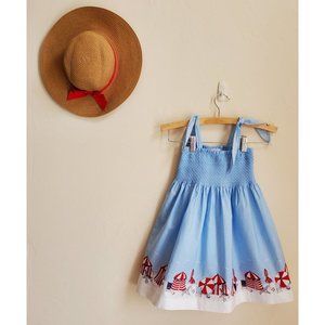 VINTAGE Janie and Jack Afternoon by the Sea dress and Vintage Bloom Hat